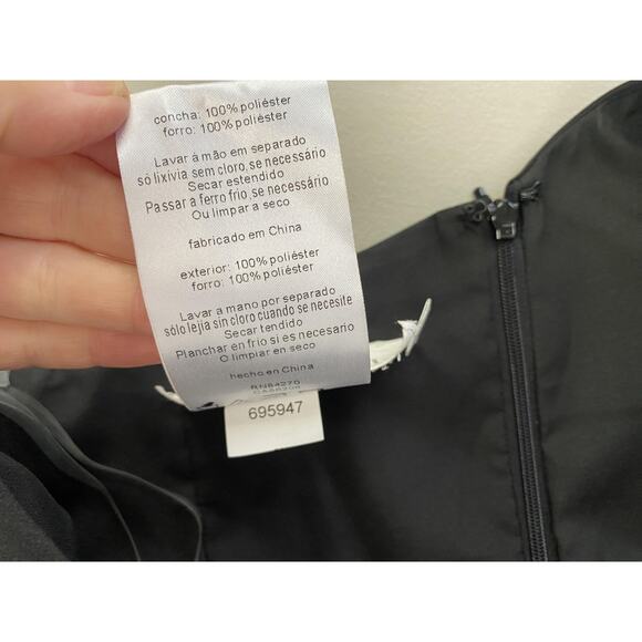 Davids Bridal Dress Women 14 Black Satin One Shoulder Bow Ruched Party LBD 84333 - Picture 12 of 13